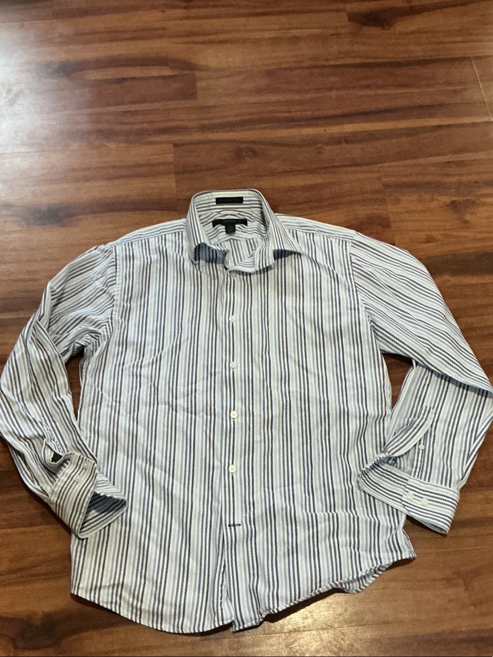 Men's Blue and White Striped Button-Down Shirt express mens sz large